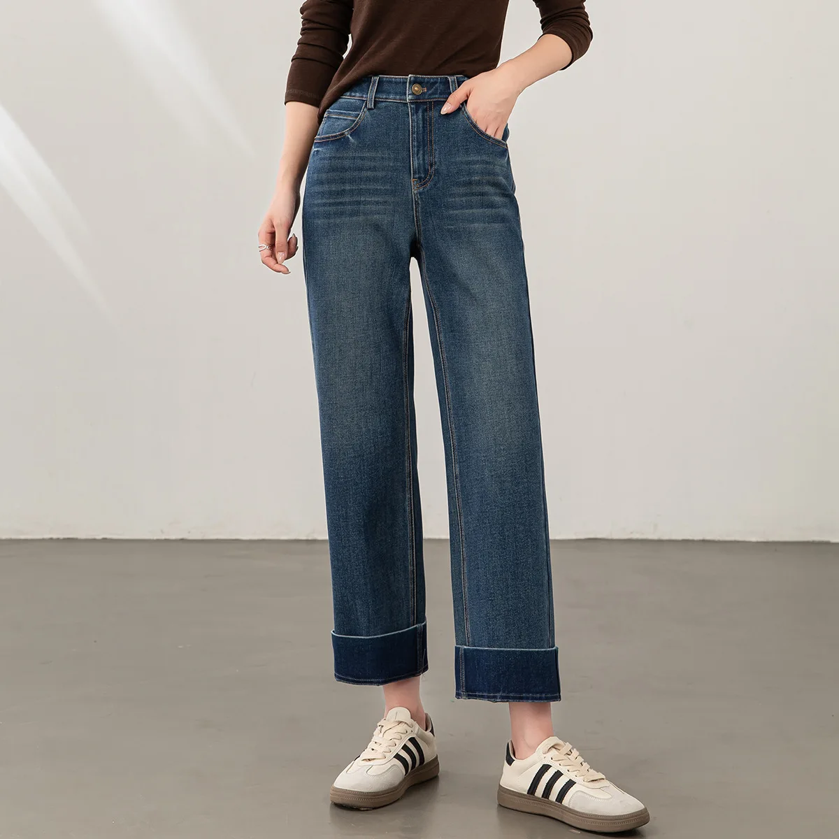 Retro Nine-point Jeans Women's Autumn Four-sided Elastic Versatile Autumn New Small Loose Straight Wide-leg Pants
Retro Nine-point Jeans Women's Autumn Four-sided Elastic Versatile Autumn New Small Loose Straight Wide-leg Pants