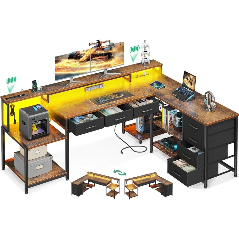 71" L Shaped Desk with 7 File Drawers, L Shaped Computer Desk with 2 Power Outlets & Monitor Shelf, Home Office Desk
71" L Shaped Desk with 7 File Drawers, L Shaped Computer Desk with 2 Power Outlets & Monitor Shelf, Home Office Desk