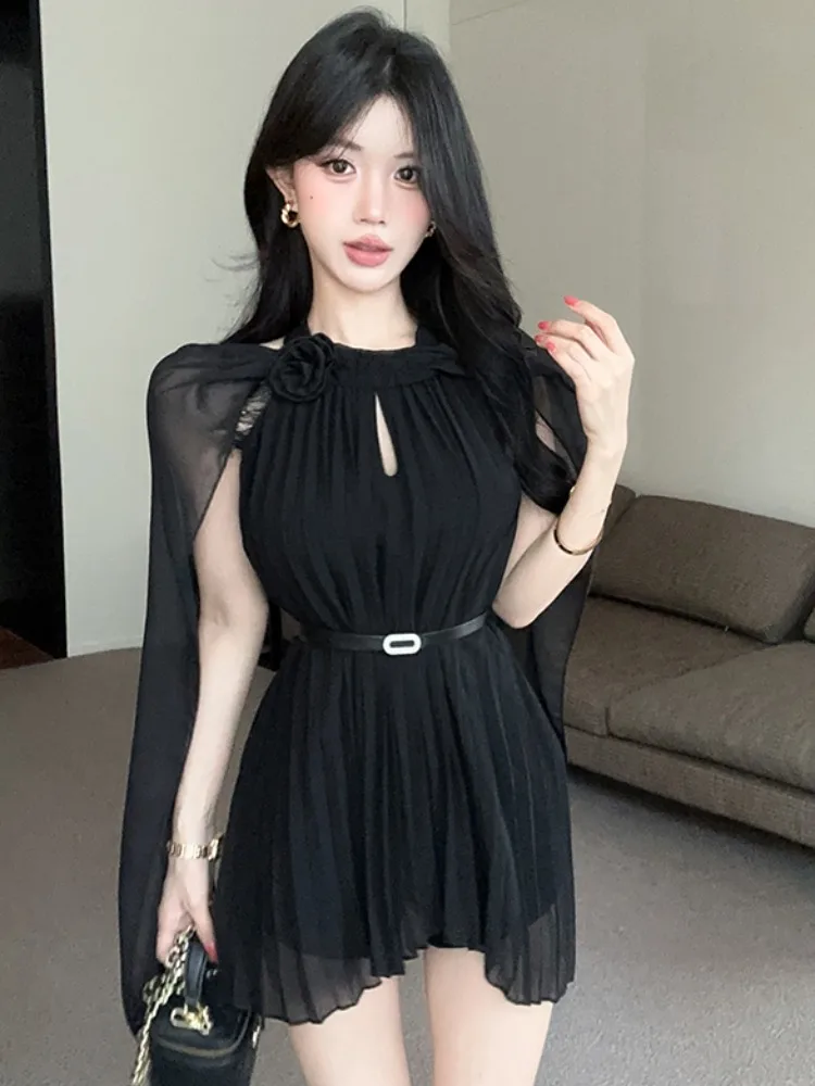 Elegant Black Mesh Short Skirt with Belt Retro Sexy Cover up Slimming Women's Dress Korean Style Commute Hollow out Design
Elegant Black Mesh Short Skirt with Belt Retro Sexy Cover up Slimming Women's Dress Korean Style Commute Hollow out Design