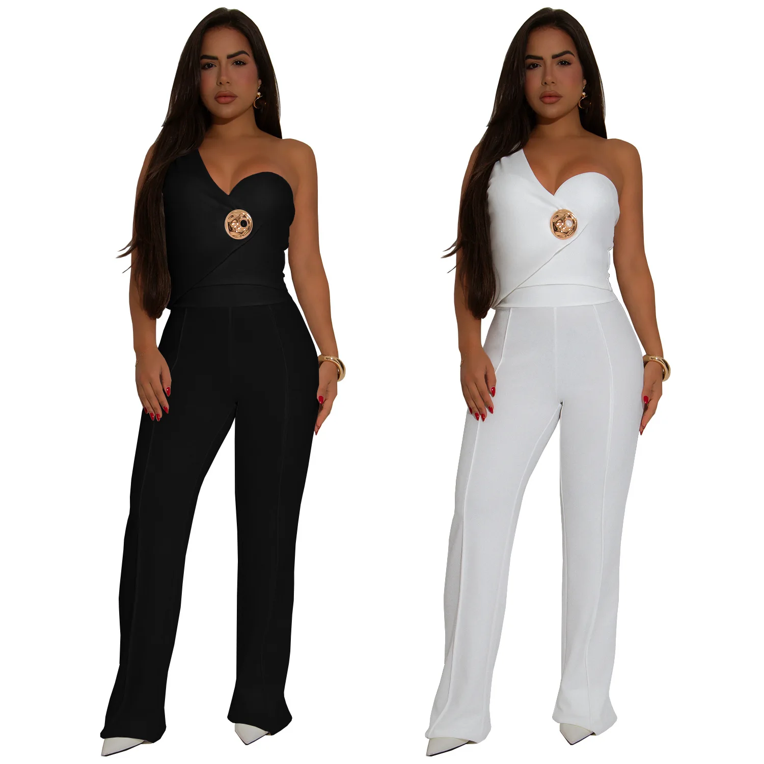 EINY Elegant Women's Set Sleeveless One Shoulder Crop Tops & Wide Leg Pants Bodycon Holiday Two Piece Sets Outfit Tracksuit Traf
EINY Elegant Women's Set Sleeveless One Shoulder Crop Tops & Wide Leg Pants Bodycon Holiday Two Piece Sets Outfit Tracksuit Traf
