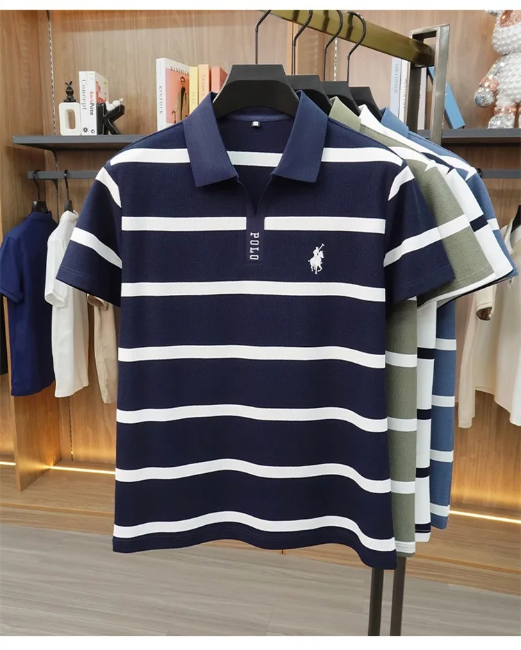 New Summer High-end Men's Embroidered Cotton Polo Shirt, Striped Lapel Short Sleeve, Young Casual Versatile Base T-shirt Tops
New Summer High-end Men's Embroidered Cotton Polo Shirt, Striped Lapel Short Sleeve, Young Casual Versatile Base T-shirt Tops