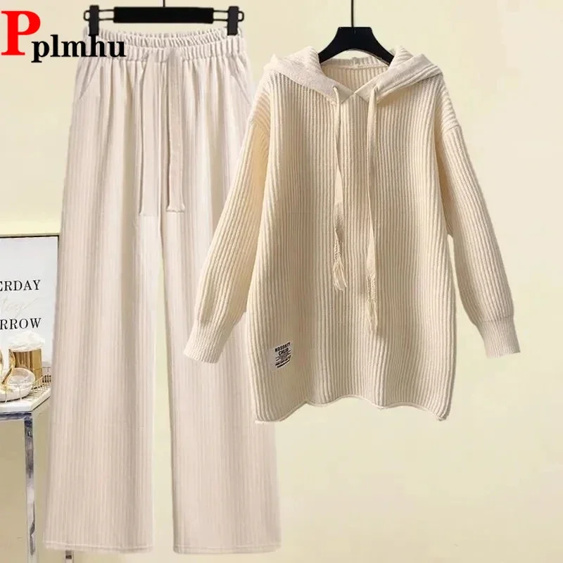 Womens Warm Soft Knitwears Top Suit Velvet Conjuntos De Pantalones Casual Two Piece Sets Hooded Sweater Wide Leg Pants Outfit
Womens Warm Soft Knitwears Top Suit Velvet Conjuntos De Pantalones Casual Two Piece Sets Hooded Sweater Wide Leg Pants Outfit