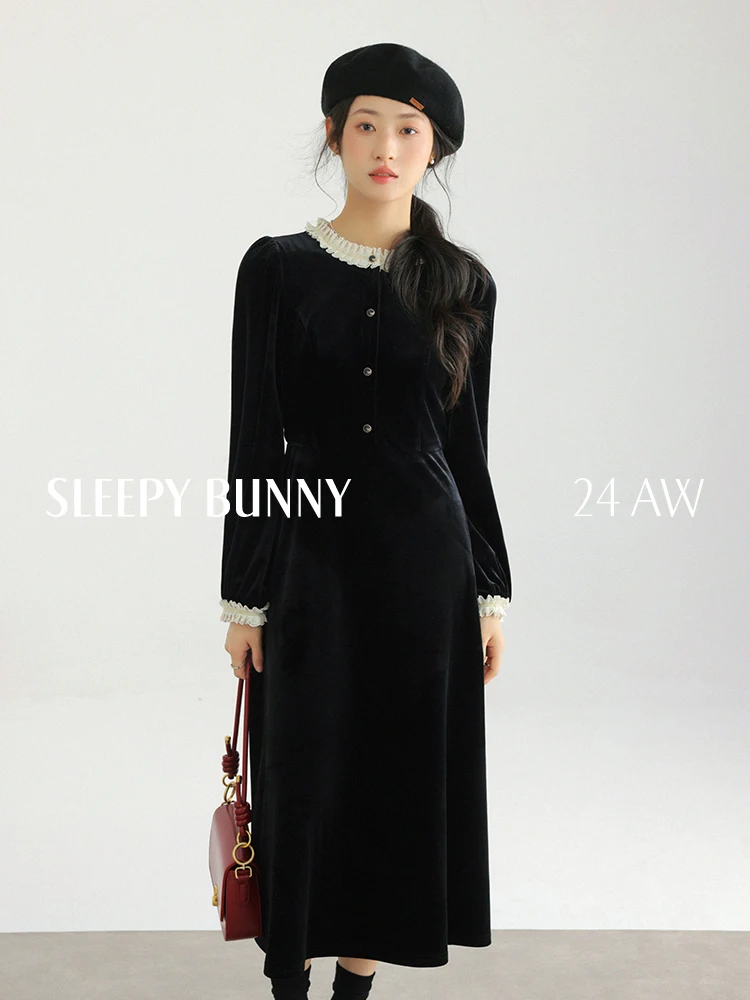 Elegant Black Velvet Midi Dress Women Fall Winter Slim Long Sleeve Dress Ruffle Trim High Waist A-Line Dress Daily Office Look
Elegant Black Velvet Midi Dress Women Fall Winter Slim Long Sleeve Dress Ruffle Trim High Waist A-Line Dress Daily Office Look