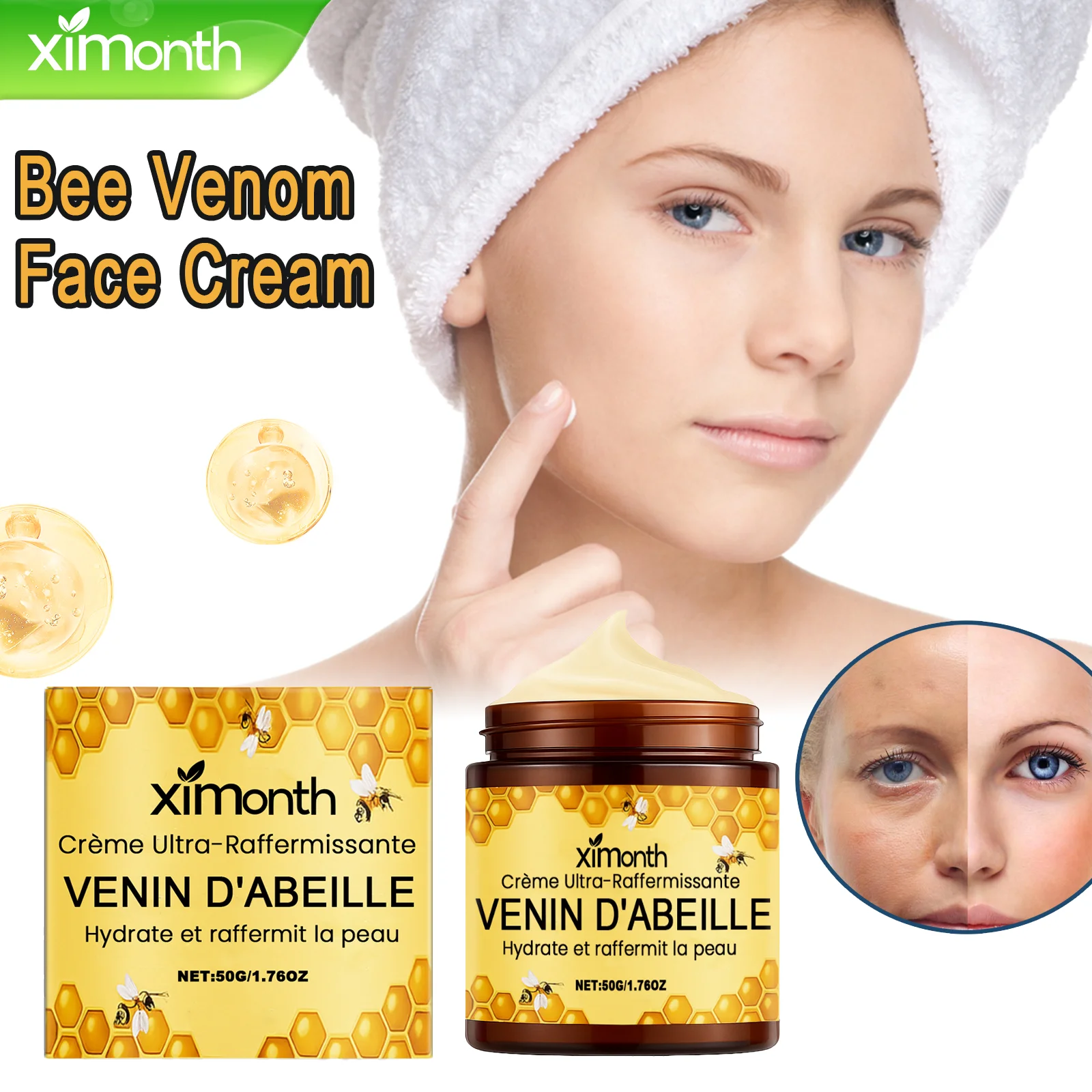 Bee Venom Face Cream Anti Aging Moisturizing Cream With Hyaluronic Acid Allantoin For Wrinkles Reduction Skin Tightening 50g
Bee Venom Face Cream Anti Aging Moisturizing Cream With Hyaluronic Acid Allantoin For Wrinkles Reduction Skin Tightening 50g