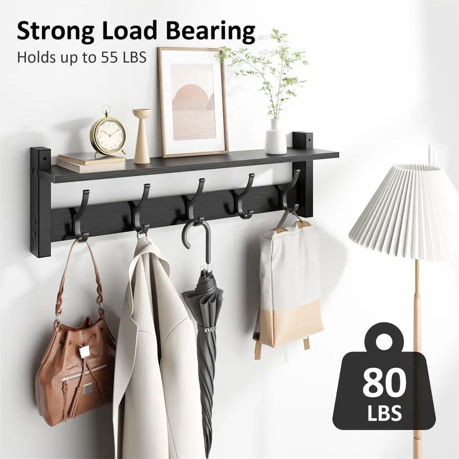 Настенная вешалка для одежды с полкой, 24 дюйма, настенный держатель для пальто, вешалка для головных уборов, полка с 5 крючками для одежды, настенный крючок для одежды
Настенная вешалка для одежды с полкой, 24 дюйма, настенный держатель для пальто, вешалка для головных уборов, полка с 5 крючками для одежды, настенный крючок для одежды