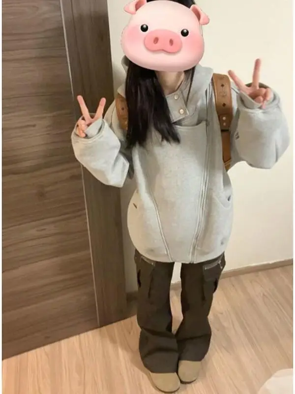 American Retro Open Cardigan Hooded Double Zipper Women's Loose Lazy Style Hong Kong Flavor Chic Top Coat Autumn Winter
American Retro Open Cardigan Hooded Double Zipper Women's Loose Lazy Style Hong Kong Flavor Chic Top Coat Autumn Winter