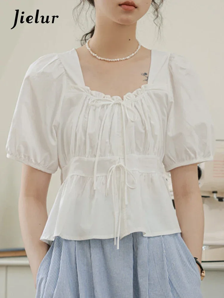 Jielur French Style Vintage Square Neck Female Blouse Lace-Up Puff Sleeve Edible Tree Fungus Fashion Women's Blouses Office Lady
Jielur French Style Vintage Square Neck Female Blouse Lace-Up Puff Sleeve Edible Tree Fungus Fashion Women's Blouses Office Lady