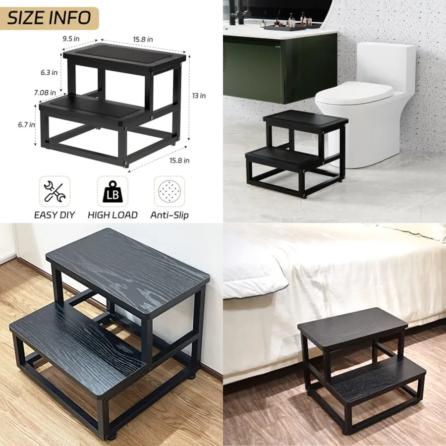 Step Stool, Bedside Steps for High Beds with Round Corners, 2 Steps Footstool for Adults, Metal and Wood Stepping Stool for Kit
Step Stool, Bedside Steps for High Beds with Round Corners, 2 Steps Footstool for Adults, Metal and Wood Stepping Stool for Kit