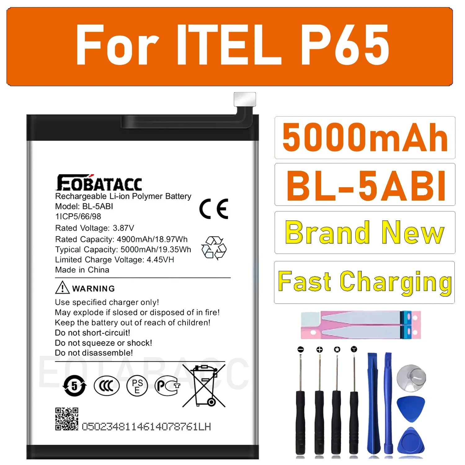 2025 Years EOBATACC 100% Original New Infinix 3.87V 5000mAh For Itel p65 BL-5ABI Battery+FREE TOOLS
2025 Years EOBATACC 100% Original New Infinix 3.87V 5000mAh For Itel p65 BL-5ABI Battery+FREE TOOLS