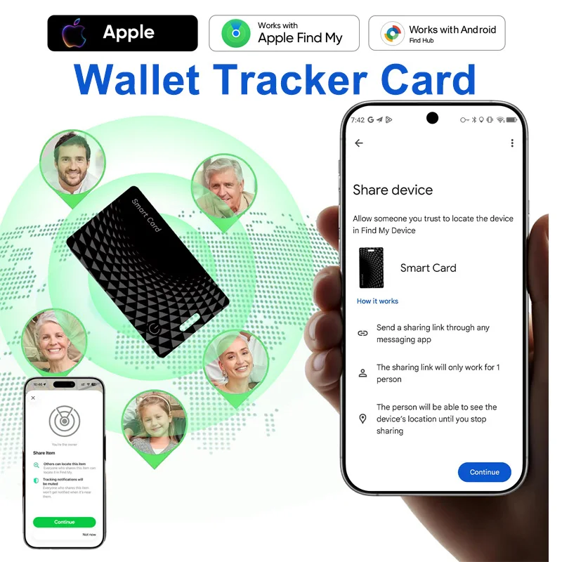 Ultra-Thin Wallet Tracker Card for Android Google Find Hub App Bluetooth Tracker Smart Card for Apple Find My Wallet GPS Tracker
