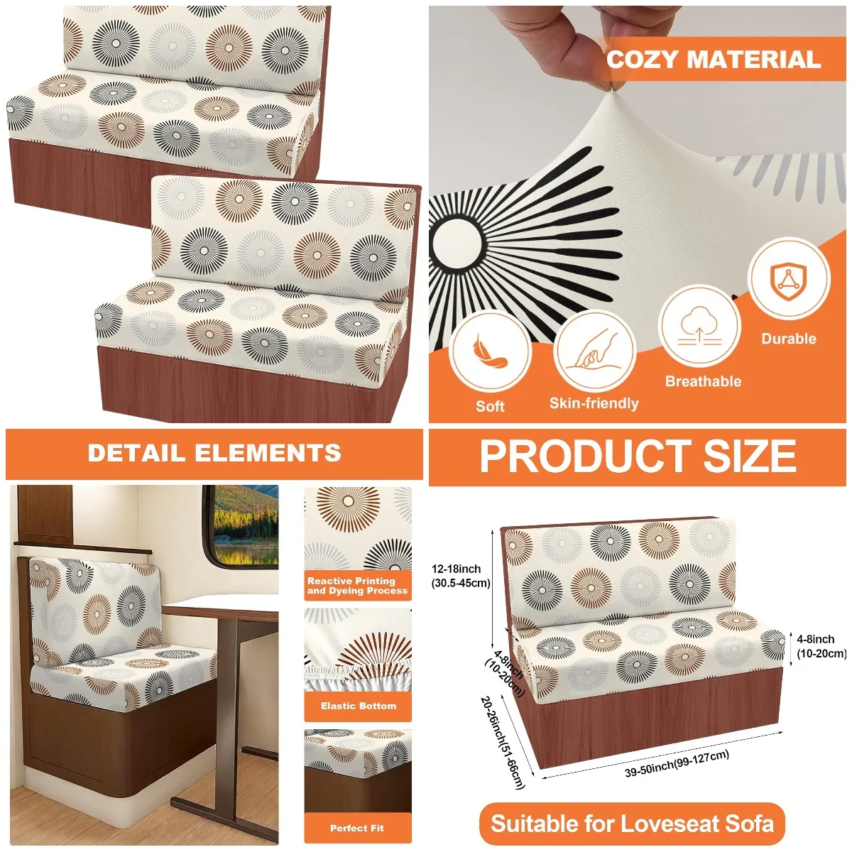 RV Dinette Cushion Covers - Stretch Camper Booth Seat Replacement, Washable Sofa Protector (C35, 2 Bench & 2 Backrest)
RV Dinette Cushion Covers - Stretch Camper Booth Seat Replacement, Washable Sofa Protector (C35, 2 Bench & 2 Backrest)