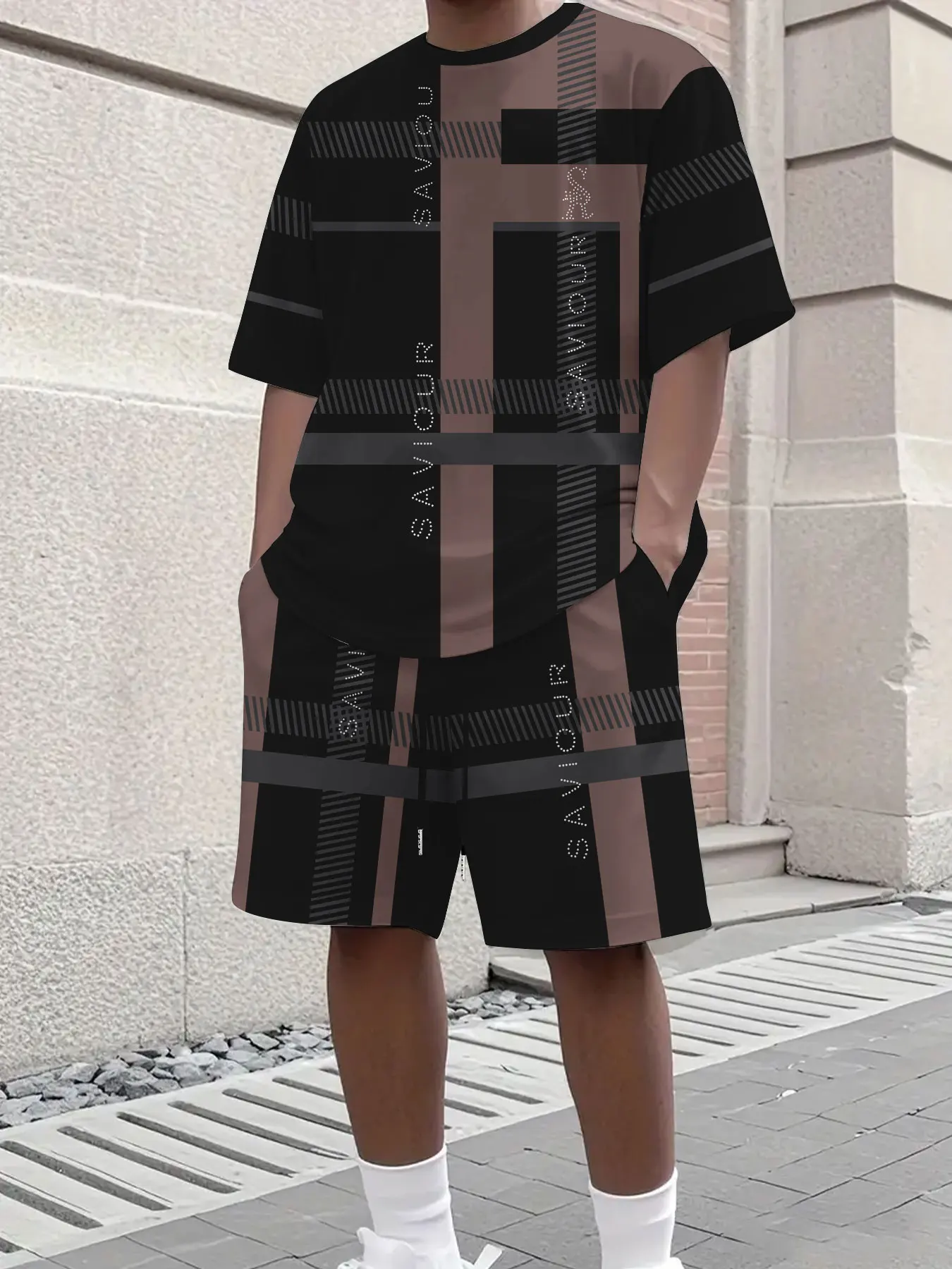 Men's summer stripe color block print short sleeve shorts set drawstring casual sport 2 piece
Men's summer stripe color block print short sleeve shorts set drawstring casual sport 2 piece
