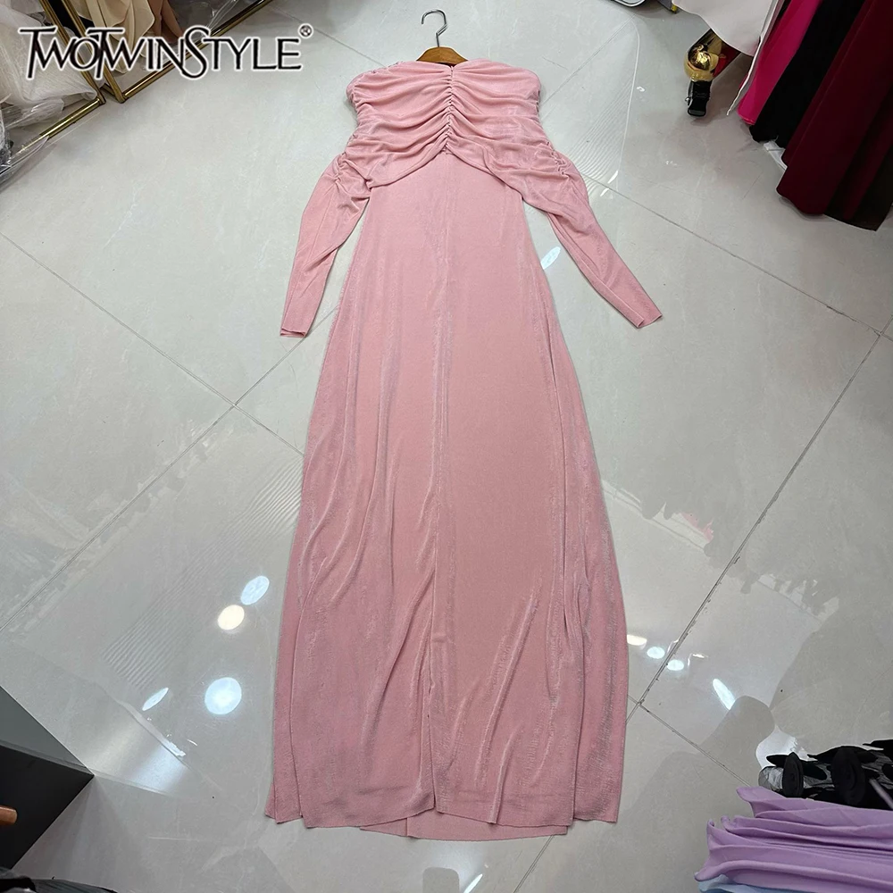 TWOTWINSTYLE Slimming Solid Knitted Dresses For Women Round Neck Long Sleeve High Waist Elegant Folds Dress Female New KDR537594
TWOTWINSTYLE Slimming Solid Knitted Dresses For Women Round Neck Long Sleeve High Waist Elegant Folds Dress Female New KDR537594