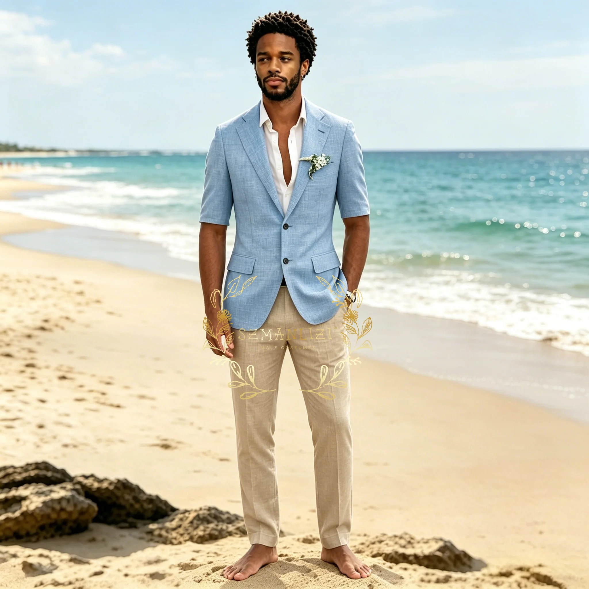 Linen Suits for Men Fashion Tailor-made Casual Blazer Pants Short Sleeves 2Pcs Set Summer Groom Groomsmen Wedding Beach Tuxedos
Linen Suits for Men Fashion Tailor-made Casual Blazer Pants Short Sleeves 2Pcs Set Summer Groom Groomsmen Wedding Beach Tuxedos