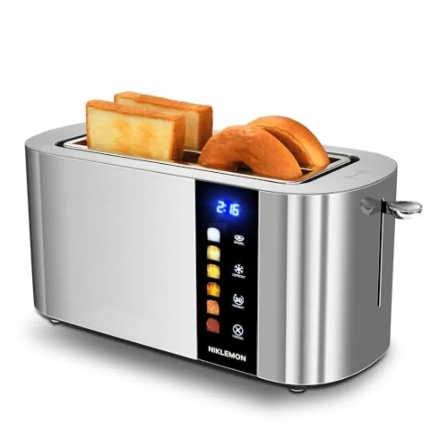 4-Slice Toaster with Full Stainless Steel Finish LED Display Touch Controls Extra Wide Slots for Bagel Defrost Reheat Cancel Re
4-Slice Toaster with Full Stainless Steel Finish LED Display Touch Controls Extra Wide Slots for Bagel Defrost Reheat Cancel Re