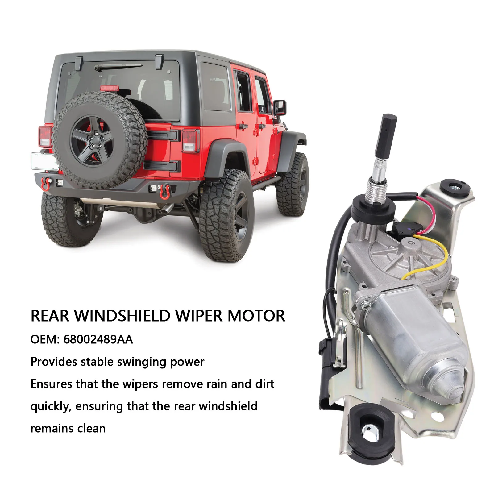 Rear Wiper Motor Metal Alloy Rear Glass Wiper Motor 68002489AA Replacement for JK V6 3.6L 2018 for Vehicle
Rear Wiper Motor Metal Alloy Rear Glass Wiper Motor 68002489AA Replacement for JK V6 3.6L 2018 for Vehicle