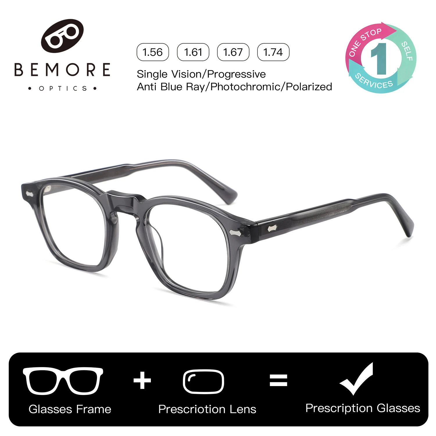 BEMORE Unisex Round Square Ultralight Acetate Photochromic Glasses with Diopters Blue Light Filter Prescription Eyewear
BEMORE Unisex Round Square Ultralight Acetate Photochromic Glasses with Diopters Blue Light Filter Prescription Eyewear