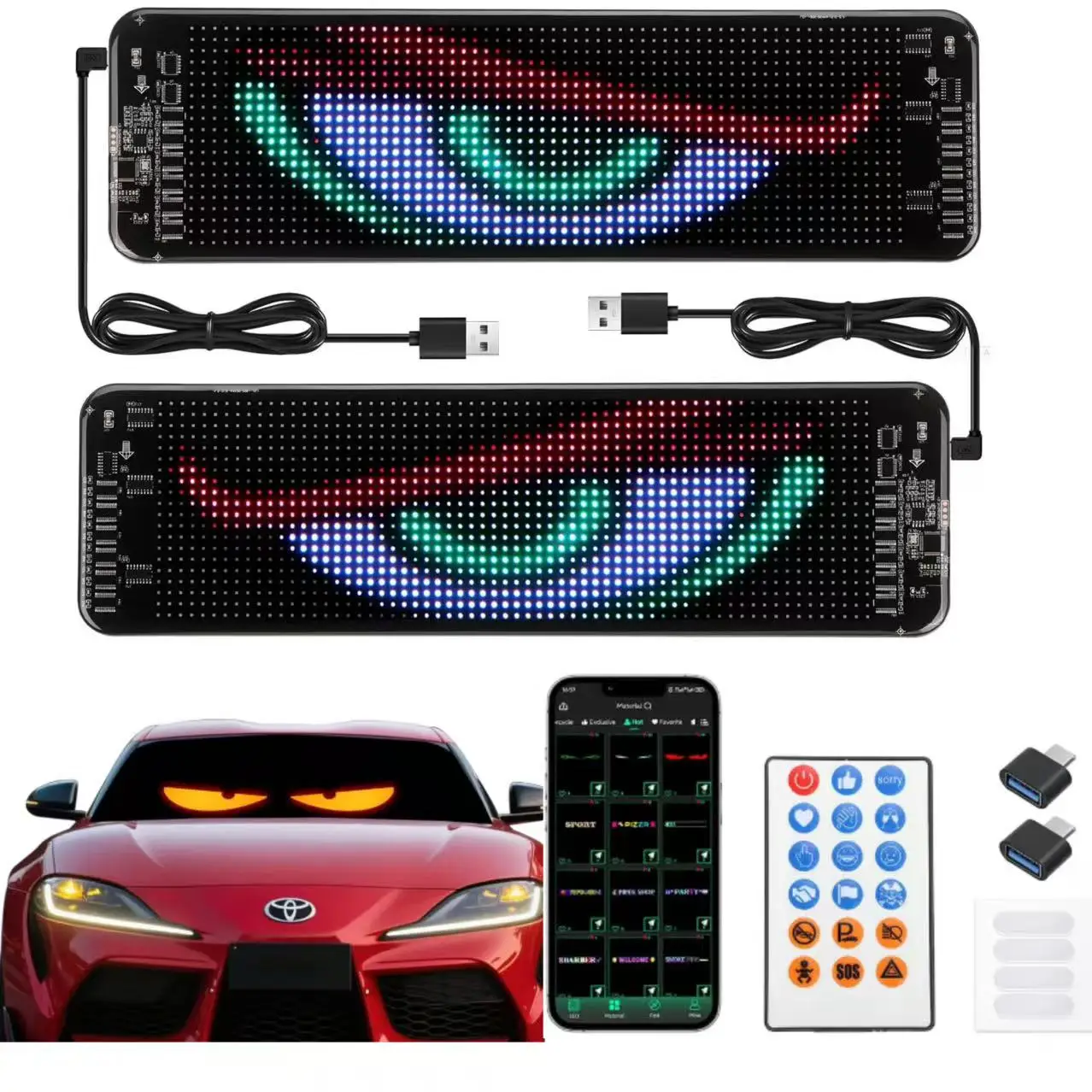 20X64 Pixel LED Flexible Screen Devil Eyes Light For Car Trucks Display Soft Screen Programmable LED Scrolling Light Advertising
20X64 Pixel LED Flexible Screen Devil Eyes Light For Car Trucks Display Soft Screen Programmable LED Scrolling Light Advertising