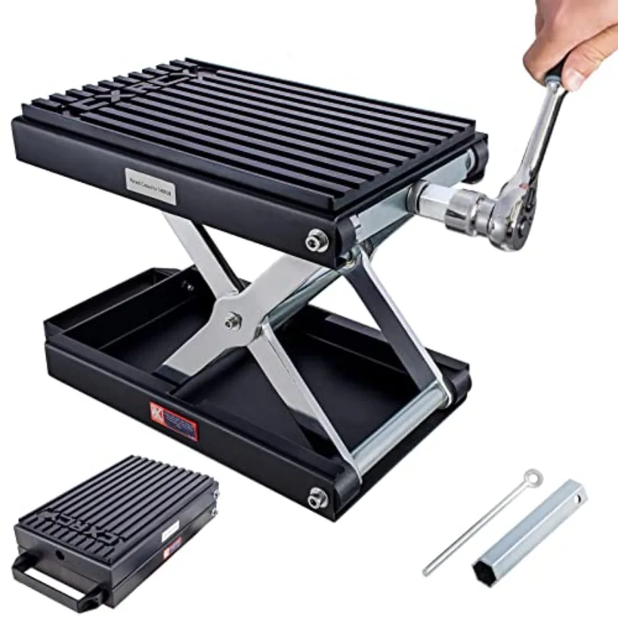 Motorcycle scissor jack for dirt bike/ATV use, carbon steel construction, black finish, 1400 LBS capacity with ratchet wrench a
Motorcycle scissor jack for dirt bike/ATV use, carbon steel construction, black finish, 1400 LBS capacity with ratchet wrench a