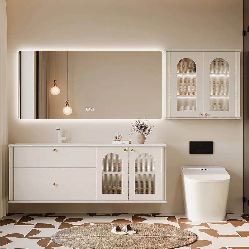 Cream wind bathroom cabinet combination integrated basin French washstand
Cream wind bathroom cabinet combination integrated basin French washstand