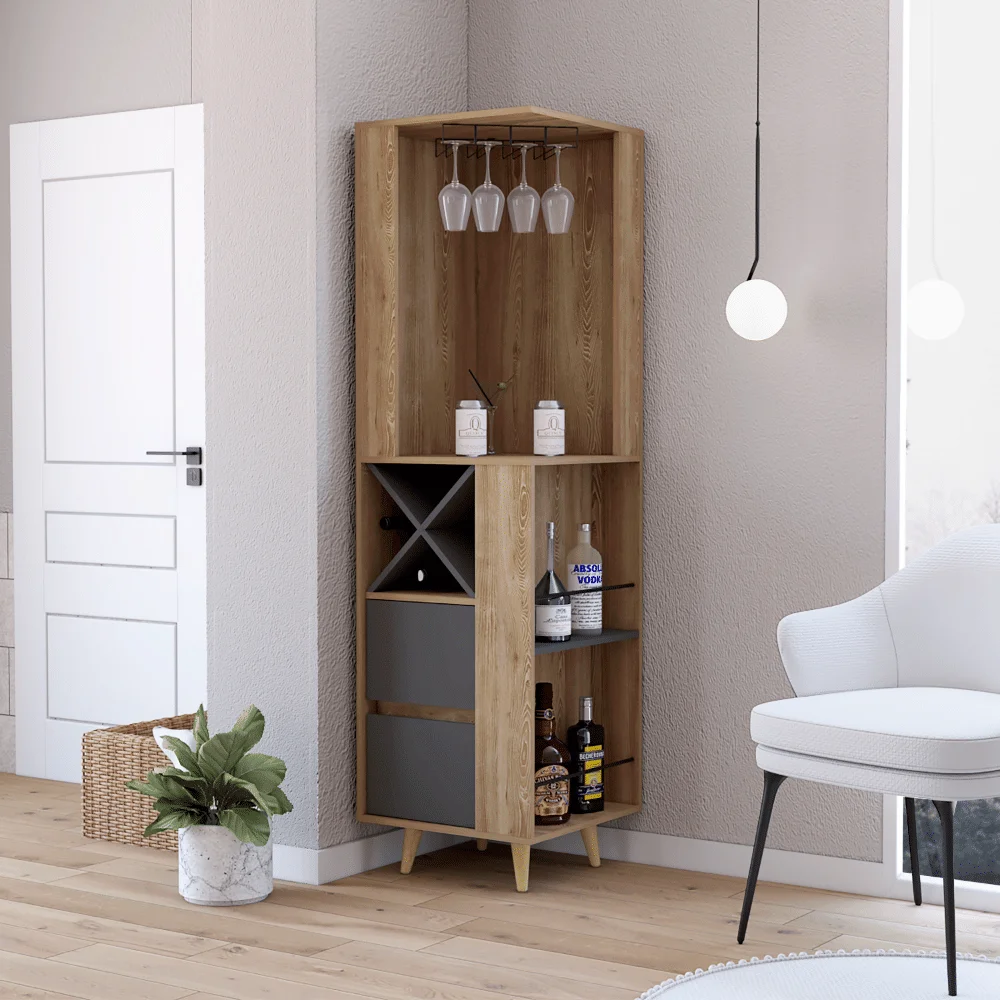 Caguas Corner Bar Cabinet With Two External Shelves And Four Wine Cubbies Pine/Gray Finish For Wine Storage & Decorative Sets
Caguas Corner Bar Cabinet With Two External Shelves And Four Wine Cubbies Pine/Gray Finish For Wine Storage & Decorative Sets