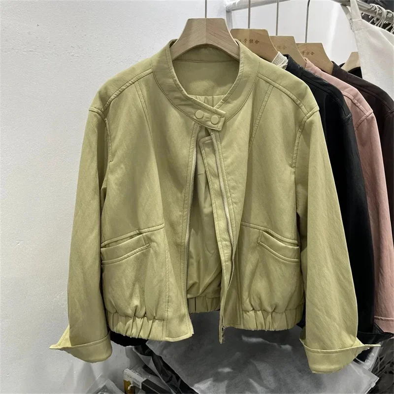 Leather Jacket Women's 2025Spring New Outerwear Stand-UP Collar Loose Overcoat Motorcycle Washed PU Leather Coat Ladies Tide Top
Leather Jacket Women's 2025Spring New Outerwear Stand-UP Collar Loose Overcoat Motorcycle Washed PU Leather Coat Ladies Tide Top