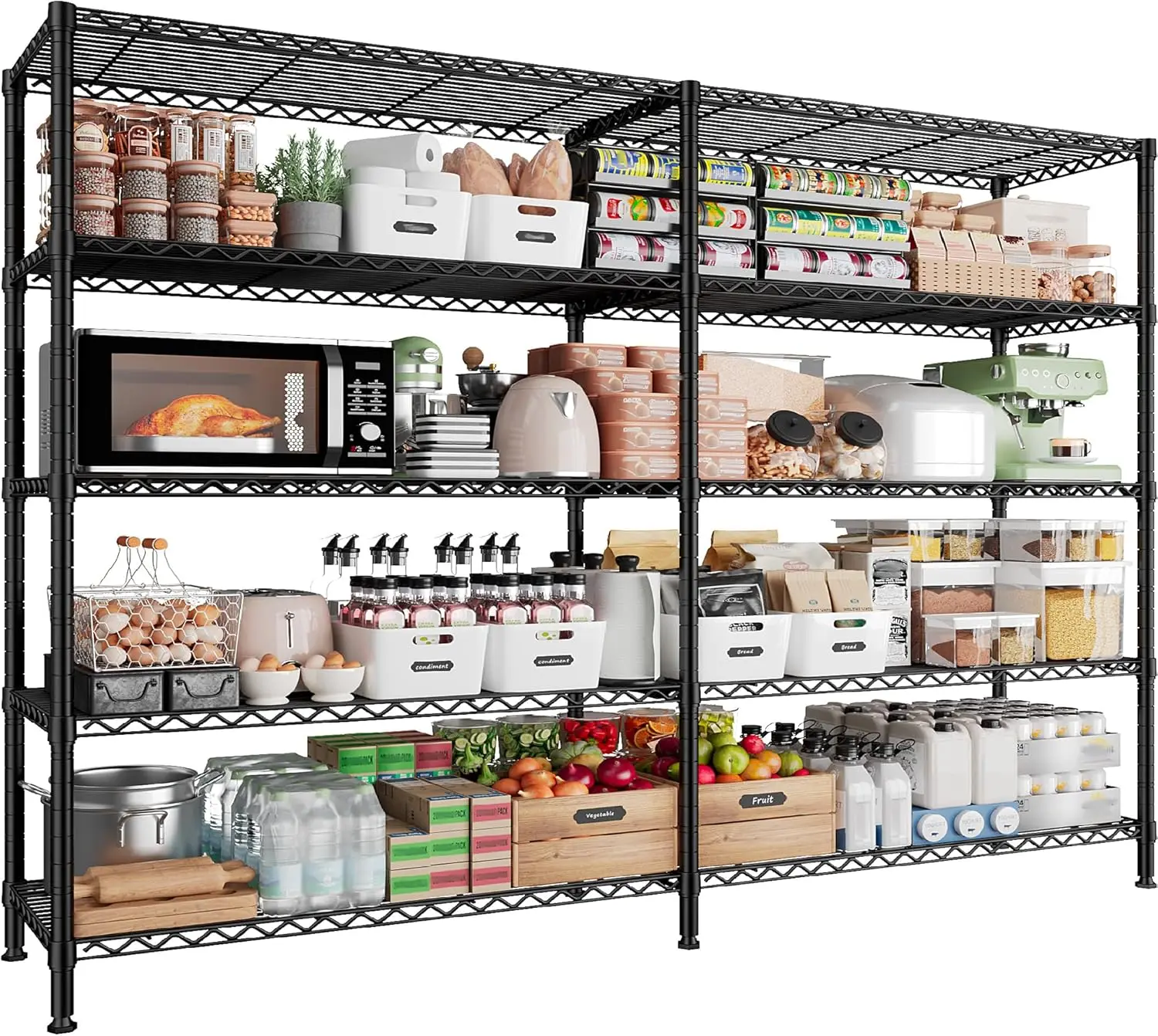 61.7''W Wire Shelving, 5 Tier Pantry Shelves Kitchen Shelves Adjustable,61.7" W*72.4" H*15.8" D
61.7''W Wire Shelving, 5 Tier Pantry Shelves Kitchen Shelves Adjustable,61.7" W*72.4" H*15.8" D