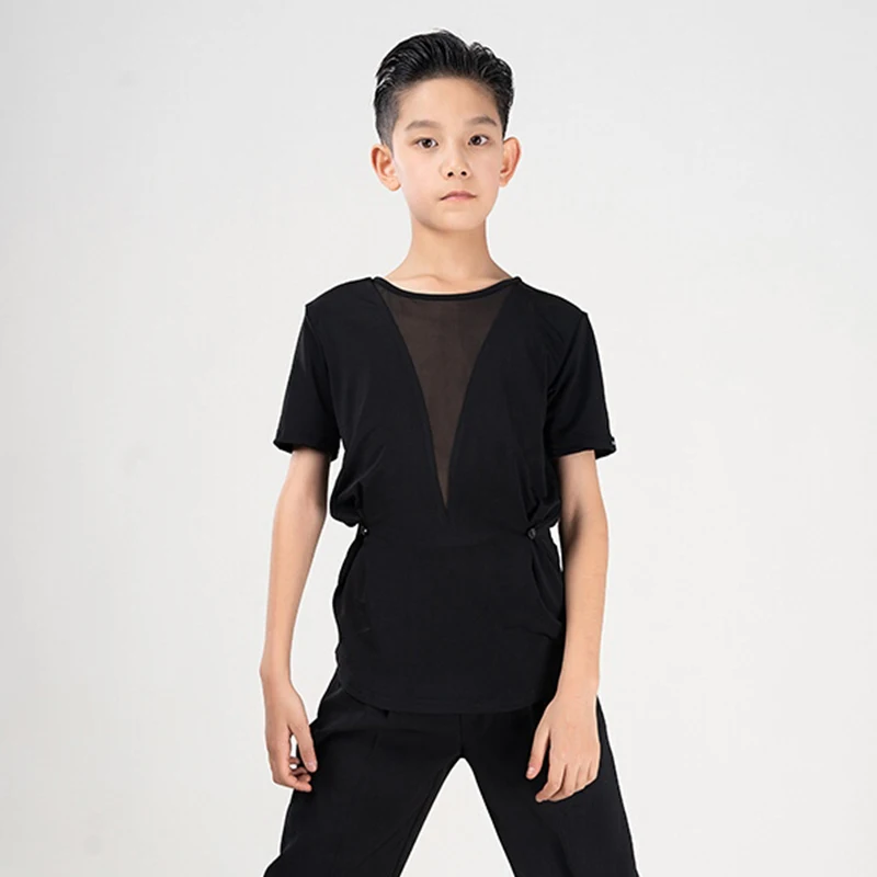 New Boys Latin Dance Clothing Round Neck Chacha Black Short sleeved Children Latin Dance Tops Performance Practice Costume XH306
New Boys Latin Dance Clothing Round Neck Chacha Black Short sleeved Children Latin Dance Tops Performance Practice Costume XH306
