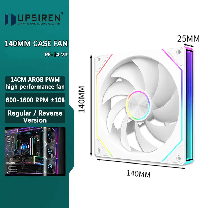 UPSIREN PF-14 V3 140mm chassis fan Motherboard lighting synchronization/ ARGB+PWM Case fans Reqular/Reverse version optiona
UPSIREN PF-14 V3 140mm chassis fan Motherboard lighting synchronization/ ARGB+PWM Case fans Reqular/Reverse version optiona