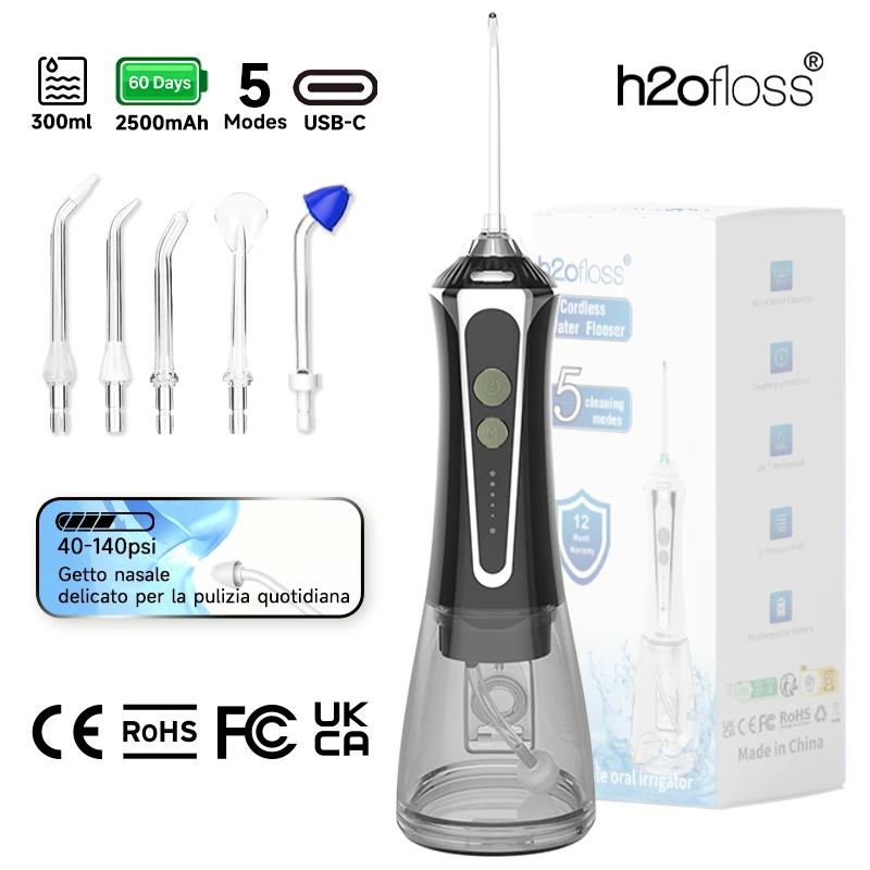 H2ofloss Портативный ирригатор для полости рта Water Flosser Стоматологическая струя воды высокого давления 5 режимов 5 насадок для чистки зубов и носа 2 в 1
H2ofloss Портативный ирригатор для полости рта Water Flosser Стоматологическая струя воды высокого давления 5 режимов 5 насадок для чистки зубов и носа 2 в 1