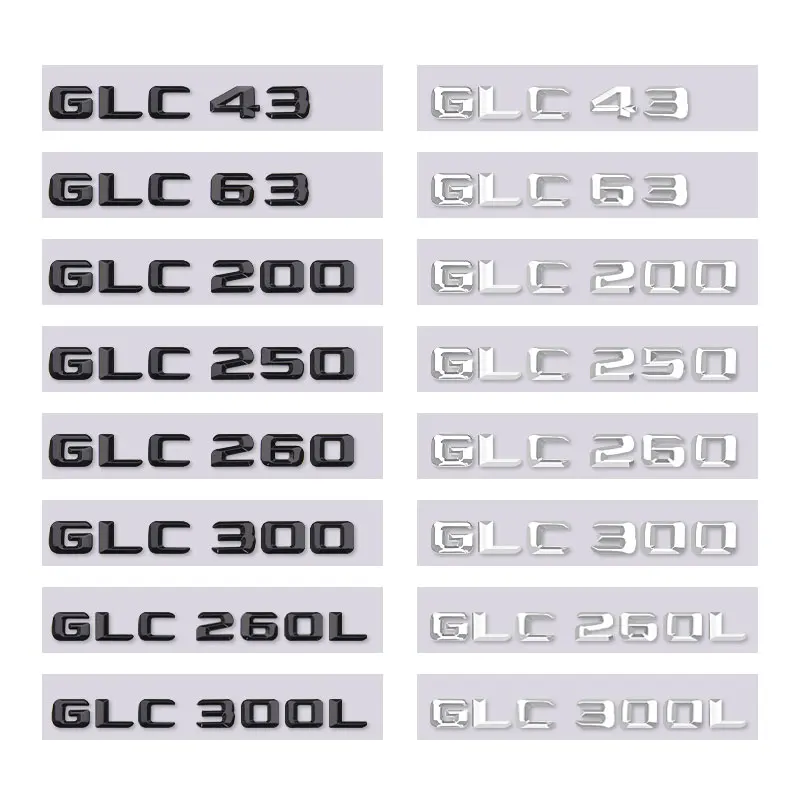 GLC43 GLC63 GLC200 GLC250 GLC300 GLC260L GLC300L letter car stickers for mercedes benz GLC class refit rear boot trunk label
GLC43 GLC63 GLC200 GLC250 GLC300 GLC260L GLC300L letter car stickers for mercedes benz GLC class refit rear boot trunk label