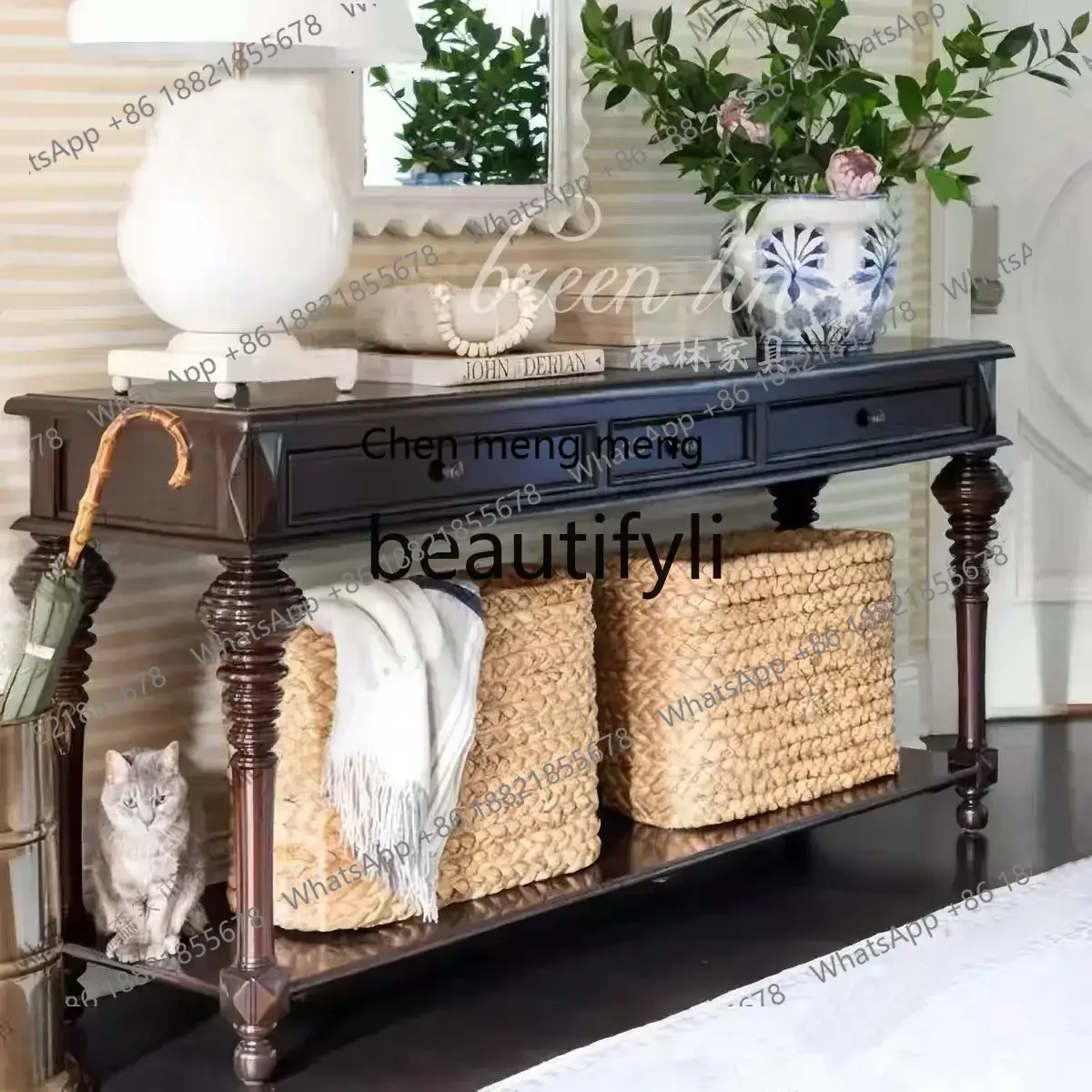 American country solid wood entrance table retro living room long table decorative table6220
American country solid wood entrance table retro living room long table decorative table6220