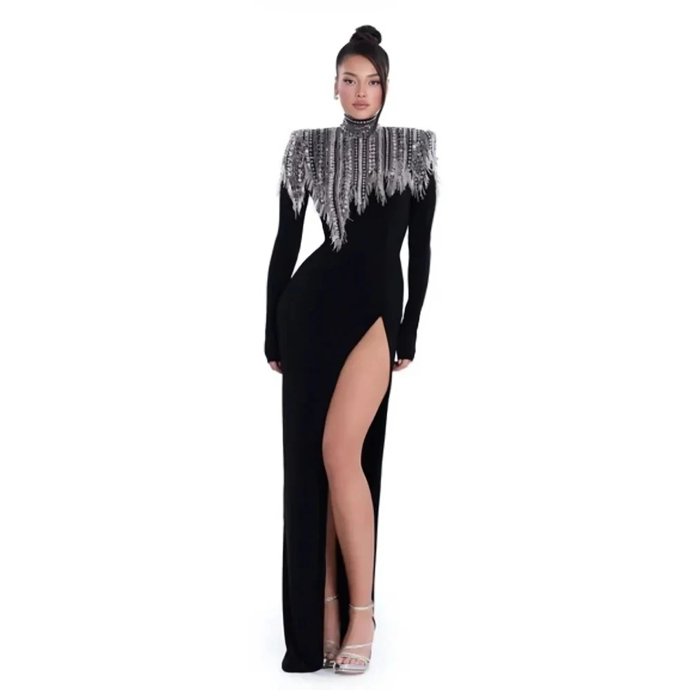 Luxury Beads Thigh Slit Mermaid Floor Length Prom Gown Customzied Long Sleeve High Collar Evening Dress Formal Party Gowns
Luxury Beads Thigh Slit Mermaid Floor Length Prom Gown Customzied Long Sleeve High Collar Evening Dress Formal Party Gowns