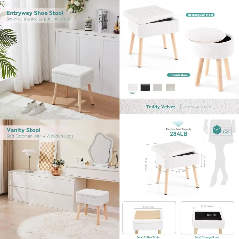 White Sherpa Storage Vanity Chair with Soft Padded Seat for Bedroom Makeup
White Sherpa Storage Vanity Chair with Soft Padded Seat for Bedroom Makeup