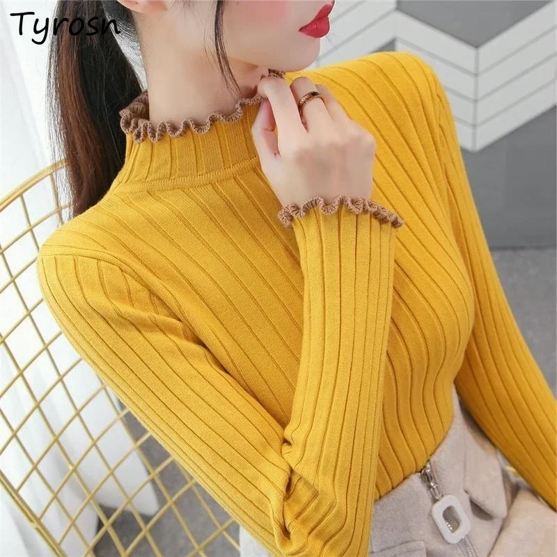 Пуловеры с воротником-стойкой, женские утолщенные однотонные пуловеры с рюшами, тонкие повседневные простые универсальные осенне-зимние трикотажные изделия, женские свитера
Пуловеры с воротником-стойкой, женские утолщенные однотонные пуловеры с рюшами, тонкие повседневные простые универсальные осенне-зимние трикотажные изделия, женские свитера