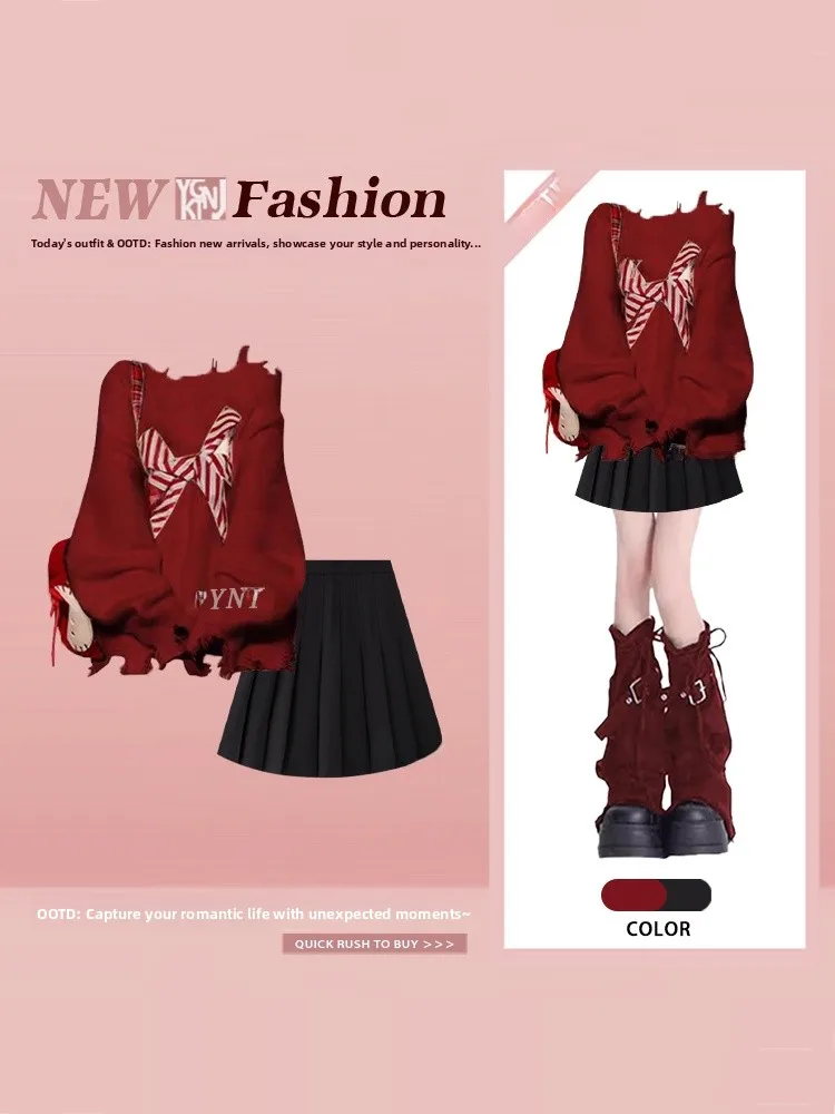 Sweet Knot Red Shoulder Bared Knitted Sweater High Waist Pleated Skirt Two Piece Set Women Winter Anti Aging Slimmi...
Sweet Knot Red Shoulder Bared Knitted Sweater High Waist Pleated Skirt Two Piece Set Women Winter Anti Aging Slimmi...