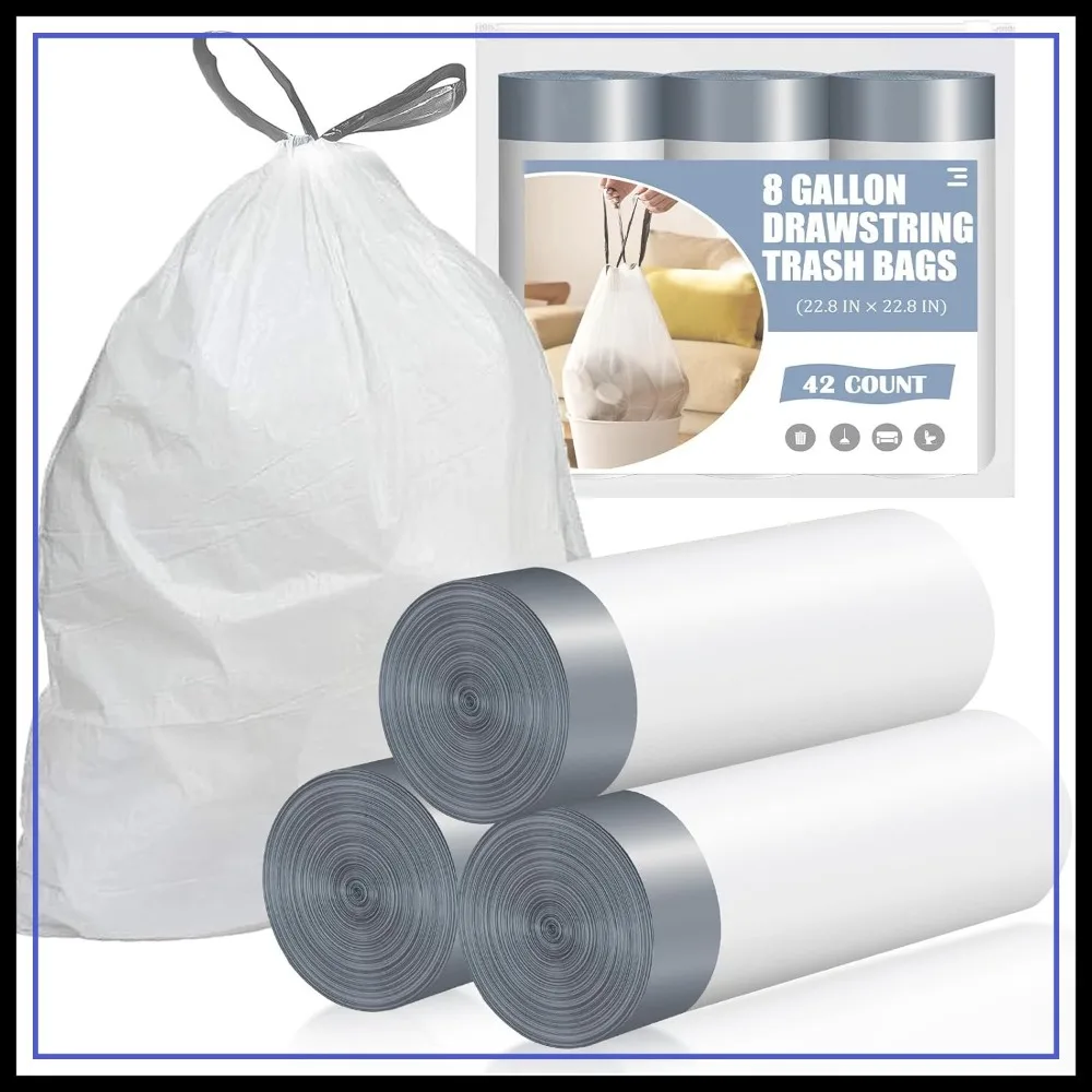 42 Count 8 Gallon Drawstring Trash Bags - Pre-Separated Medium Garbage Bags, White Unscented
42 Count 8 Gallon Drawstring Trash Bags - Pre-Separated Medium Garbage Bags, White Unscented
