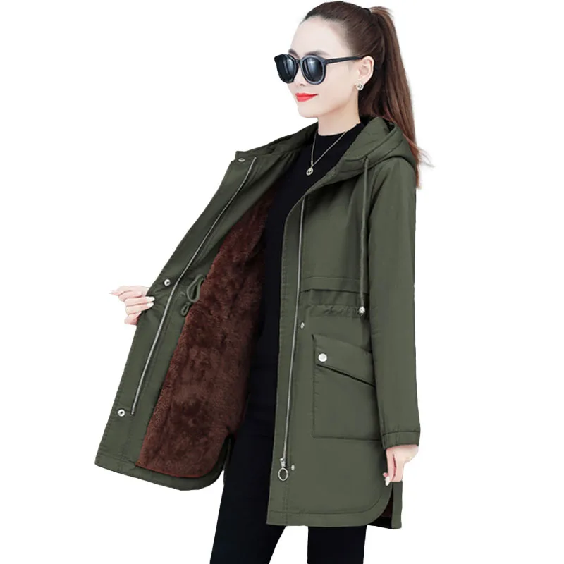 Nice Pop Fashio Autumn Winter Jacket Coat Velvet Thicken Women's Windbreaker Loose Mid-Length Hooded Overcoat Casual Ladies Coat
Nice Pop Fashio Autumn Winter Jacket Coat Velvet Thicken Women's Windbreaker Loose Mid-Length Hooded Overcoat Casual Ladies Coat