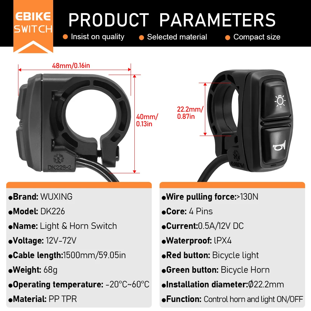 Выключатель света для скутера Ebike DK226, лампа для электрического велосипеда и переключатель звукового сигнала для кнопки мотоцикла, детали указателя поворота
Выключатель света для скутера Ebike DK226, лампа для электрического велосипеда и переключатель звукового сигнала для кнопки мотоцикла, детали указателя поворота