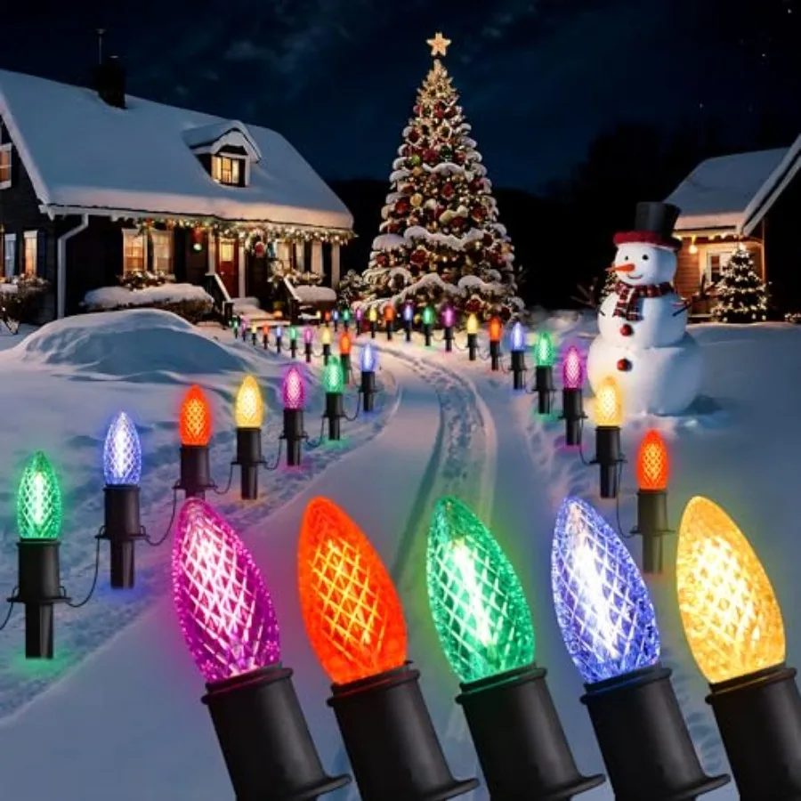 29Feet C9 Christmas Pathway Lights Outdoor - 25 LED Lights with 25 Marker Stakes for Walkway Waterproof Plug in C9 Christmas Li
29Feet C9 Christmas Pathway Lights Outdoor - 25 LED Lights with 25 Marker Stakes for Walkway Waterproof Plug in C9 Christmas Li