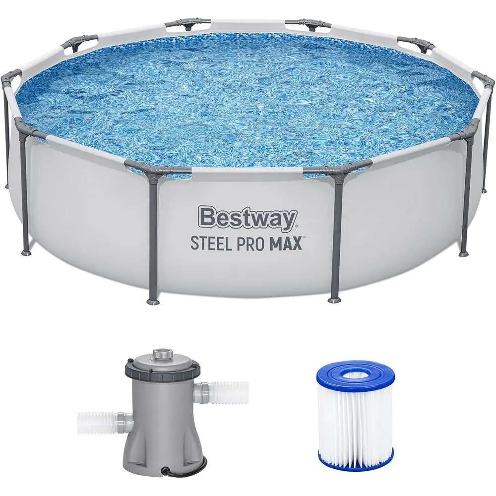 Round 10' x 30 Above Ground Swimming Pool with Filter Pump and Cartridge Filter, Gray
Round 10' x 30 Above Ground Swimming Pool with Filter Pump and Cartridge Filter, Gray