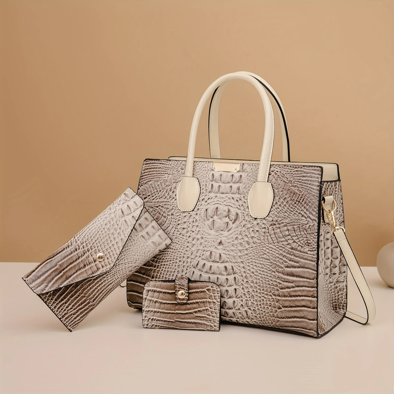 3pcs Women's Large Capacity Retro Crocodile-Print Tote Bag Suitable for, Travel, - Detachable Strap & Zipper Closure,, Stylish Handbag & Purse
3pcs Women's Large Capacity Retro Crocodile-Print Tote Bag Suitable for, Travel, - Detachable Strap & Zipper Closure,, Stylish Handbag & Purse