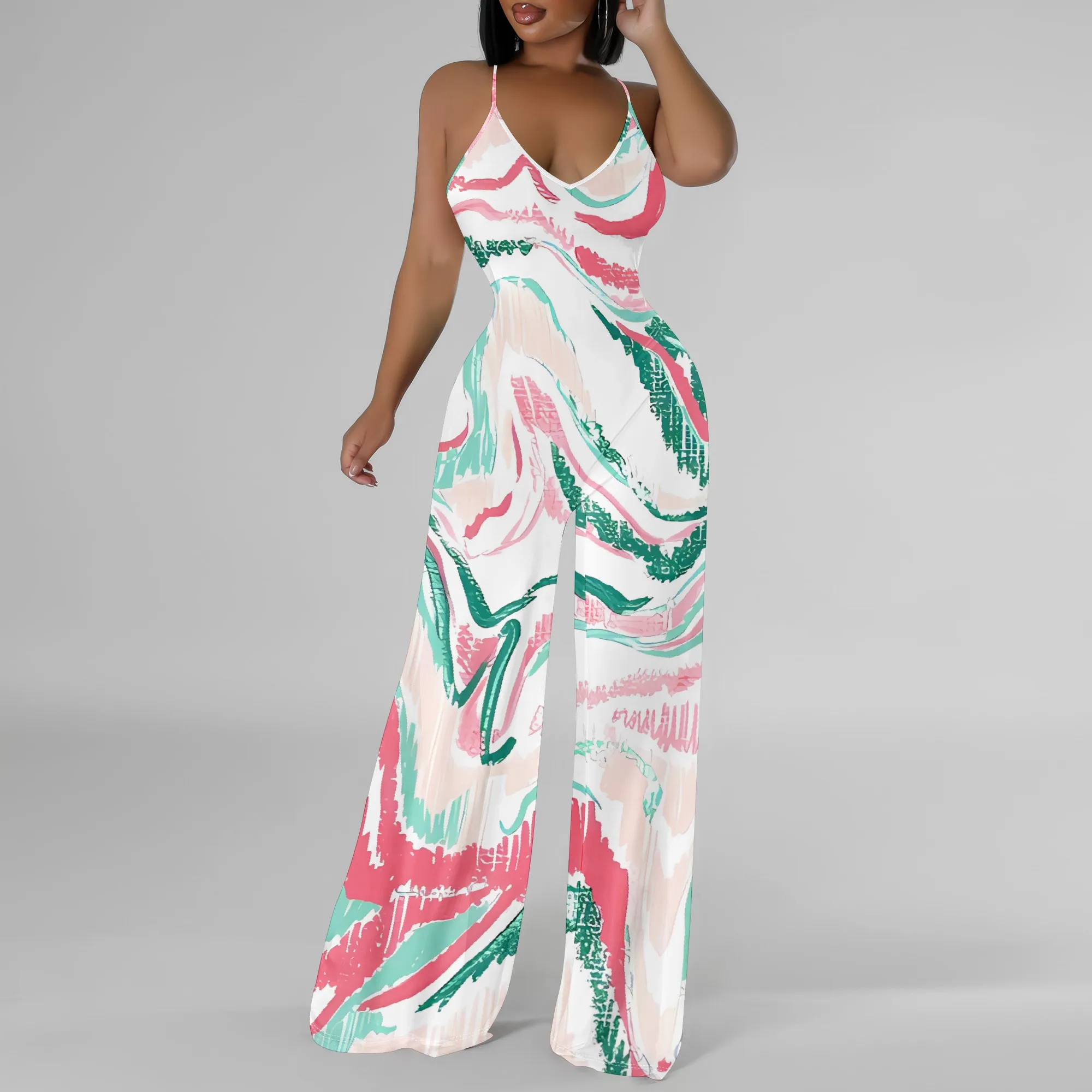 Nupusa Colorful Abstract Print Jumpsuit for Women Summer Casual Spaghetti Strap Wide - Leg Outfit
Nupusa Colorful Abstract Print Jumpsuit for Women Summer Casual Spaghetti Strap Wide - Leg Outfit
