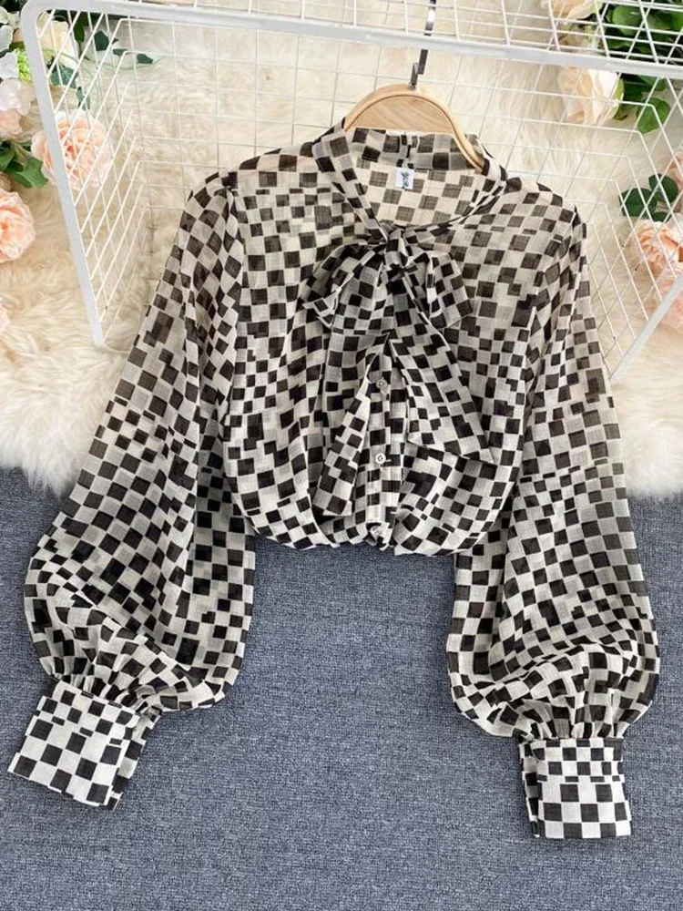Women's Autumn Spring New Blouse French Retro Bow O-Neck Long Sleeve Plaid Chiffon Shirts Women blusa PL488
Women's Autumn Spring New Blouse French Retro Bow O-Neck Long Sleeve Plaid Chiffon Shirts Women blusa PL488