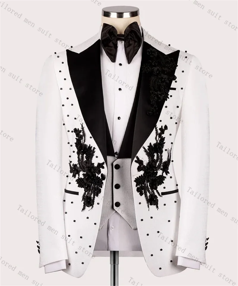White Groom Men Suits Pants Set 2 Pcs Crystals Blazer+Black Trousers Cotton Wedding Tuxedos Prom Jacket Formal One Button Coat
White Groom Men Suits Pants Set 2 Pcs Crystals Blazer+Black Trousers Cotton Wedding Tuxedos Prom Jacket Formal One Button Coat