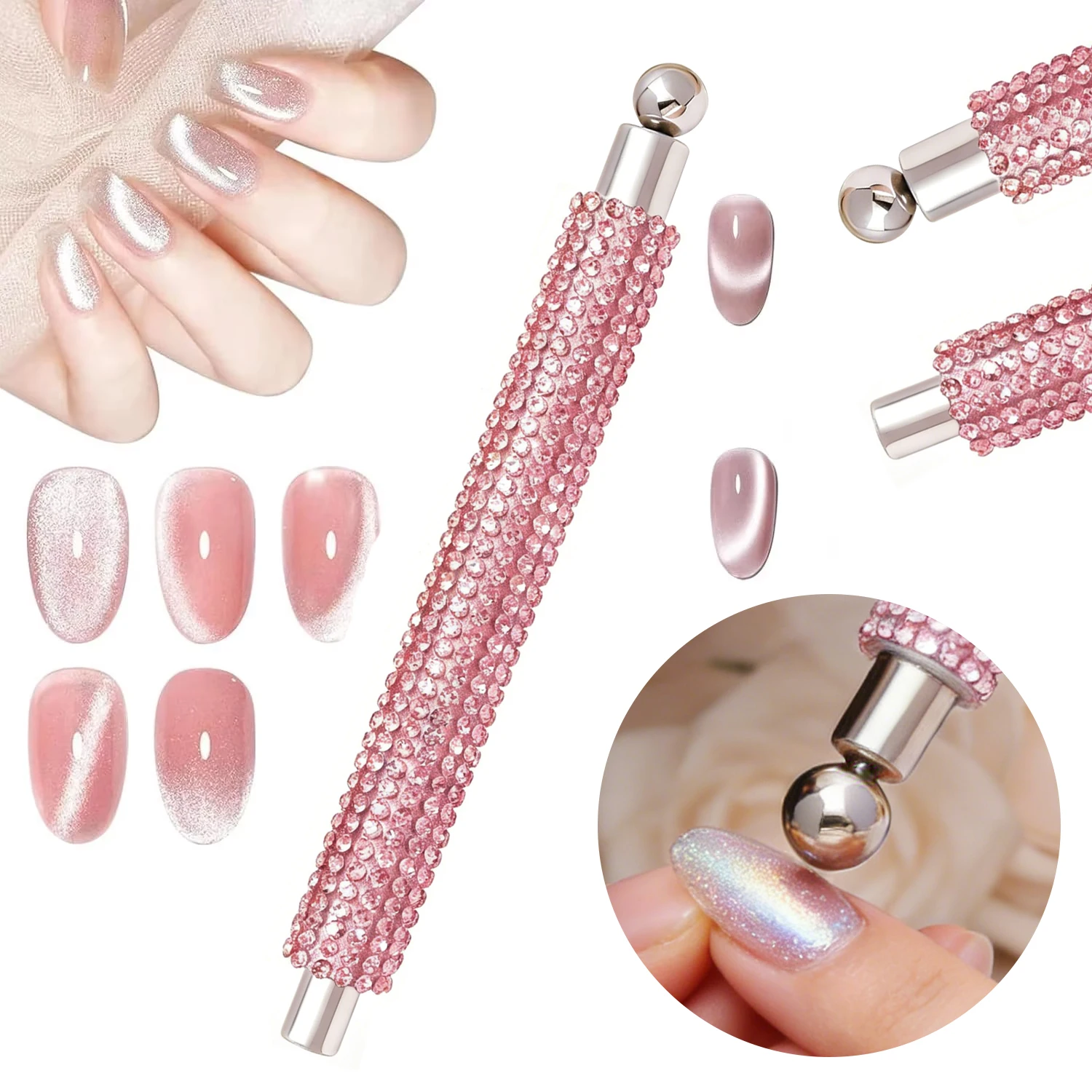 YIKOOLIN Double-Headed Cat Eye Magnet Wand with Rhinestones - Cylindrical & Steel Ball for Gel Polish Luxury Manicure Tool
YIKOOLIN Double-Headed Cat Eye Magnet Wand with Rhinestones - Cylindrical & Steel Ball for Gel Polish Luxury Manicure Tool