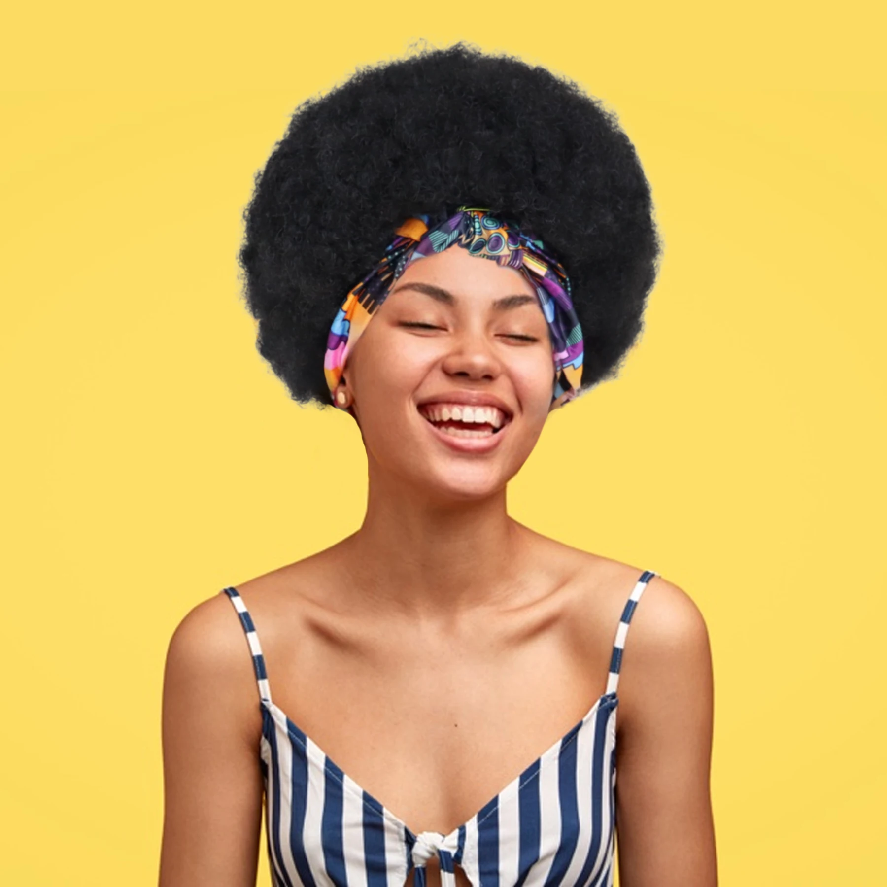 Synthetic Hair Women's Big Afro Curly Headband Wigs Black Fluffy African Print Turban Style Wig for Daily Use Party Cosplay Wear
Synthetic Hair Women's Big Afro Curly Headband Wigs Black Fluffy African Print Turban Style Wig for Daily Use Party Cosplay Wear
