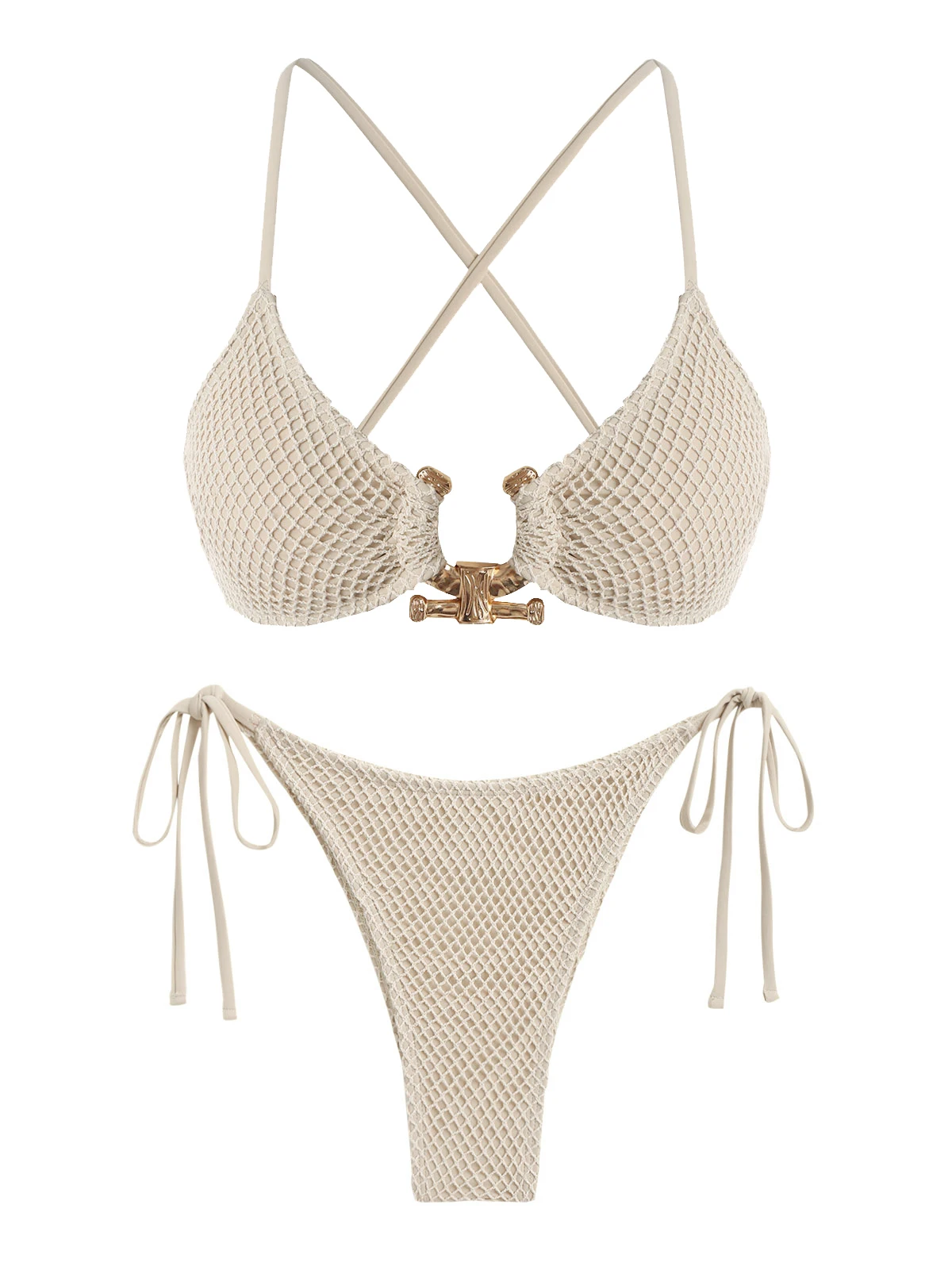 Women's Metal Ring Decor Textured Criss Cross Back Tied Side Tanga Bikini Set Two Piece Swimwear - Deep Green L
Women's Metal Ring Decor Textured Criss Cross Back Tied Side Tanga Bikini Set Two Piece Swimwear - Deep Green L