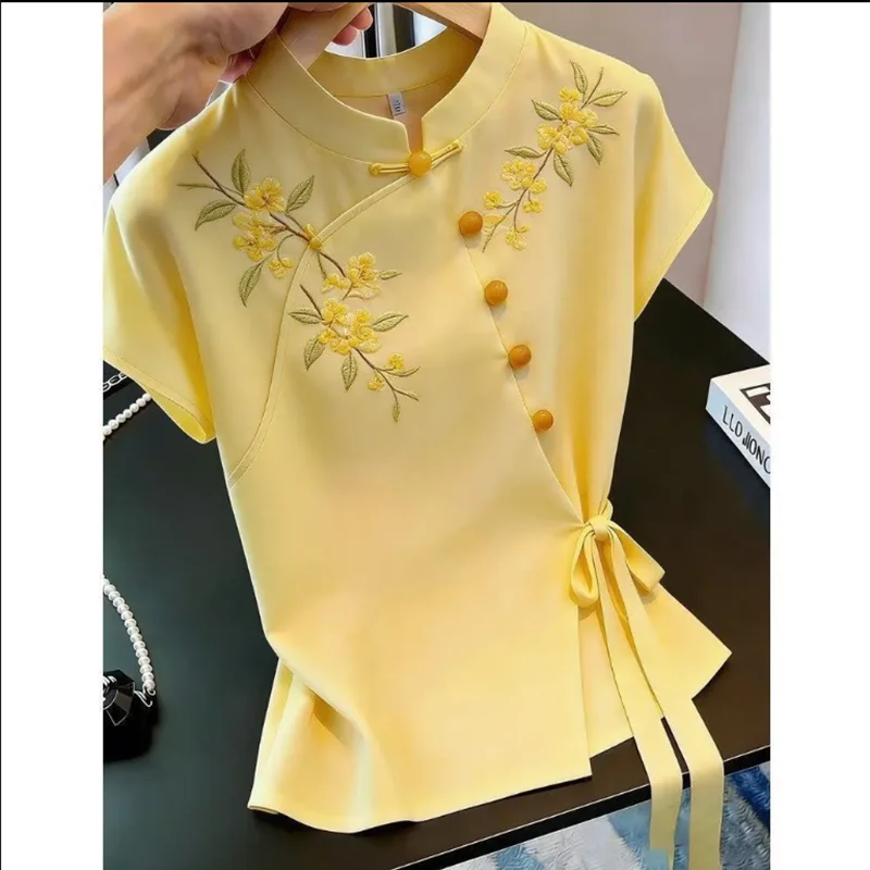 Summer 2026 Women's Slim Fit Shirt Chinese Button Short Sleeve Top Elegance Fashion Luxury Style New Arrival
Summer 2026 Women's Slim Fit Shirt Chinese Button Short Sleeve Top Elegance Fashion Luxury Style New Arrival