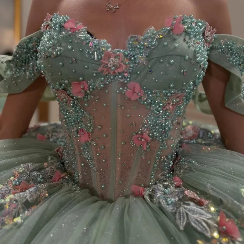 High Quality Turquoise Quinceanera Dresses Ball Gown Off Shoulder Pearls Flower Princess 15 16 Party Women Prom Wear Customized
High Quality Turquoise Quinceanera Dresses Ball Gown Off Shoulder Pearls Flower Princess 15 16 Party Women Prom Wear Customized